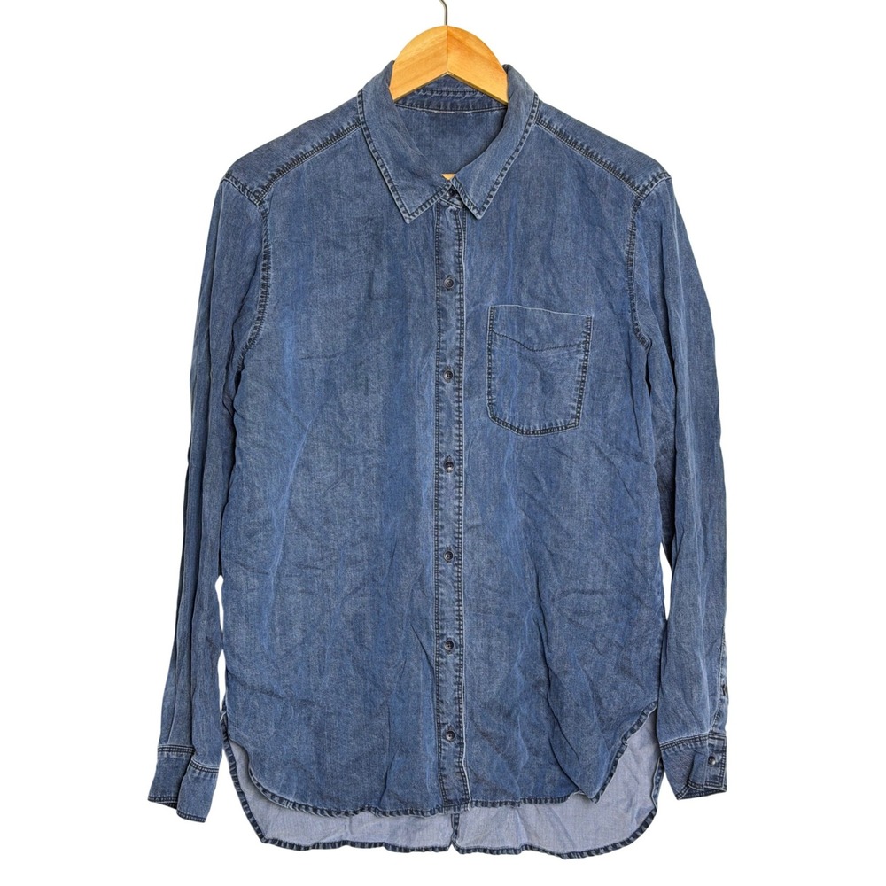 Athleta Shirt Womens M 350166-00 Blue Tencel Lyocell Button Down EUC
